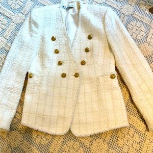 Zara. Ivory/cream tweed jacket with gold buttons. Beautiful on. Worn 1x.